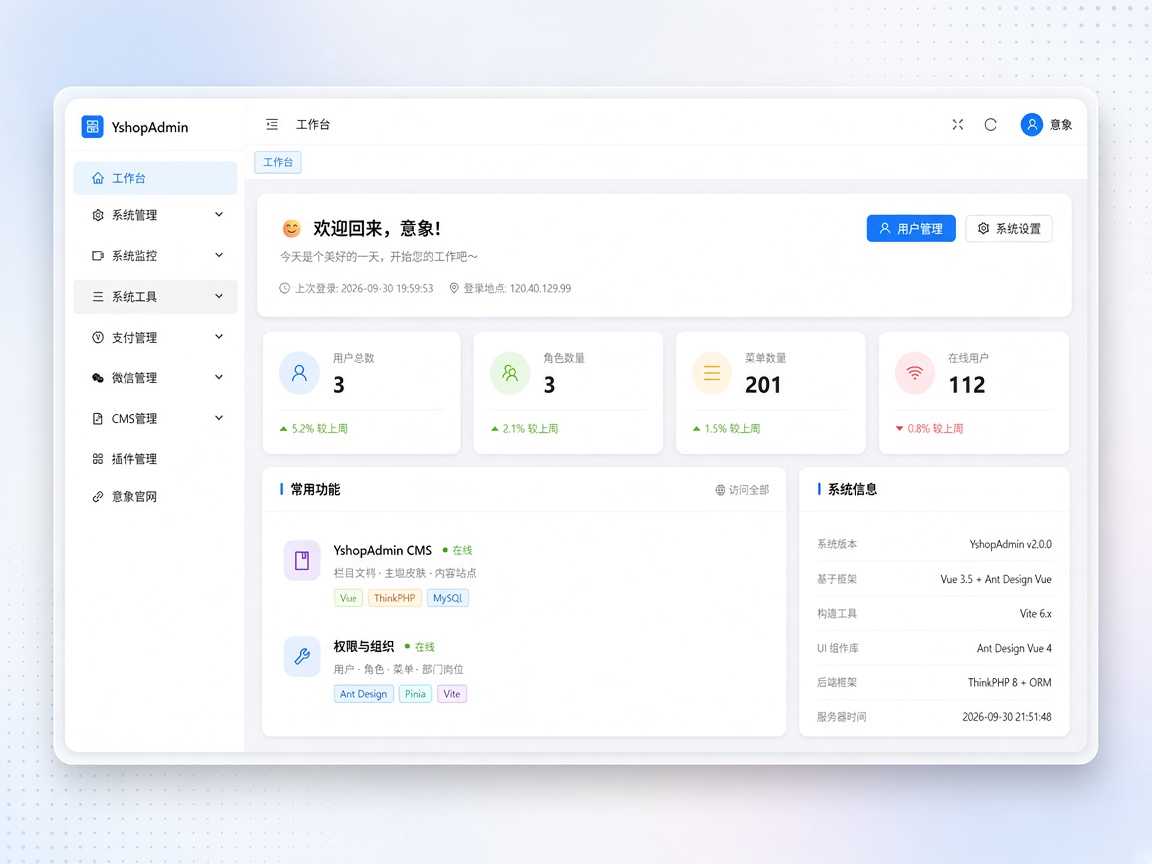 YshopAdmin快速开发平台